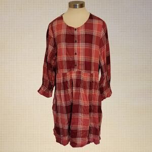 Plaid Babydoll T-Shirt Dress Red Long Sleeve Matilda Jane Size Large